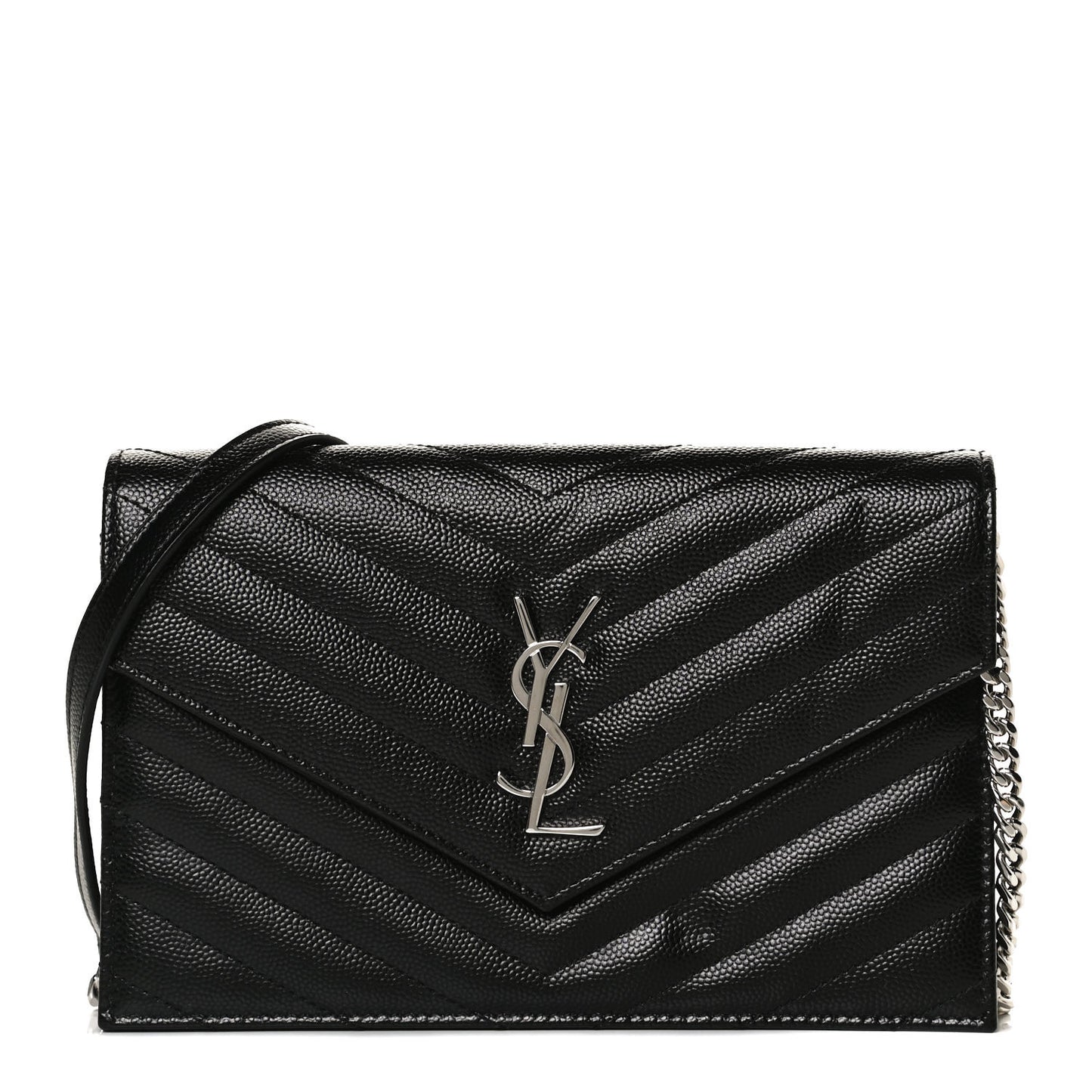 Grain De Poudre Matelasse Chevron Monogram Envelope Chain Wallet Black
