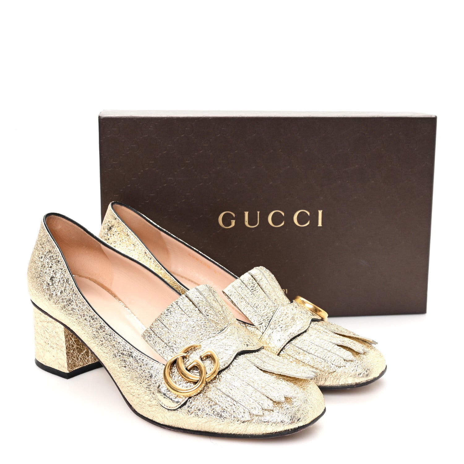 Gucci Galassia GG Marmont Fringe 50mm Loafer Pumps 41 Platino Gucci Galassia GG Marmont Fringe 50mm Loafer Pumps 41 Platino