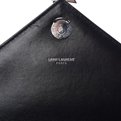 Saint Laurent Denim Mixed Matelasse Triquilt Large Monogram Envelope Satchel Black 8 of 10