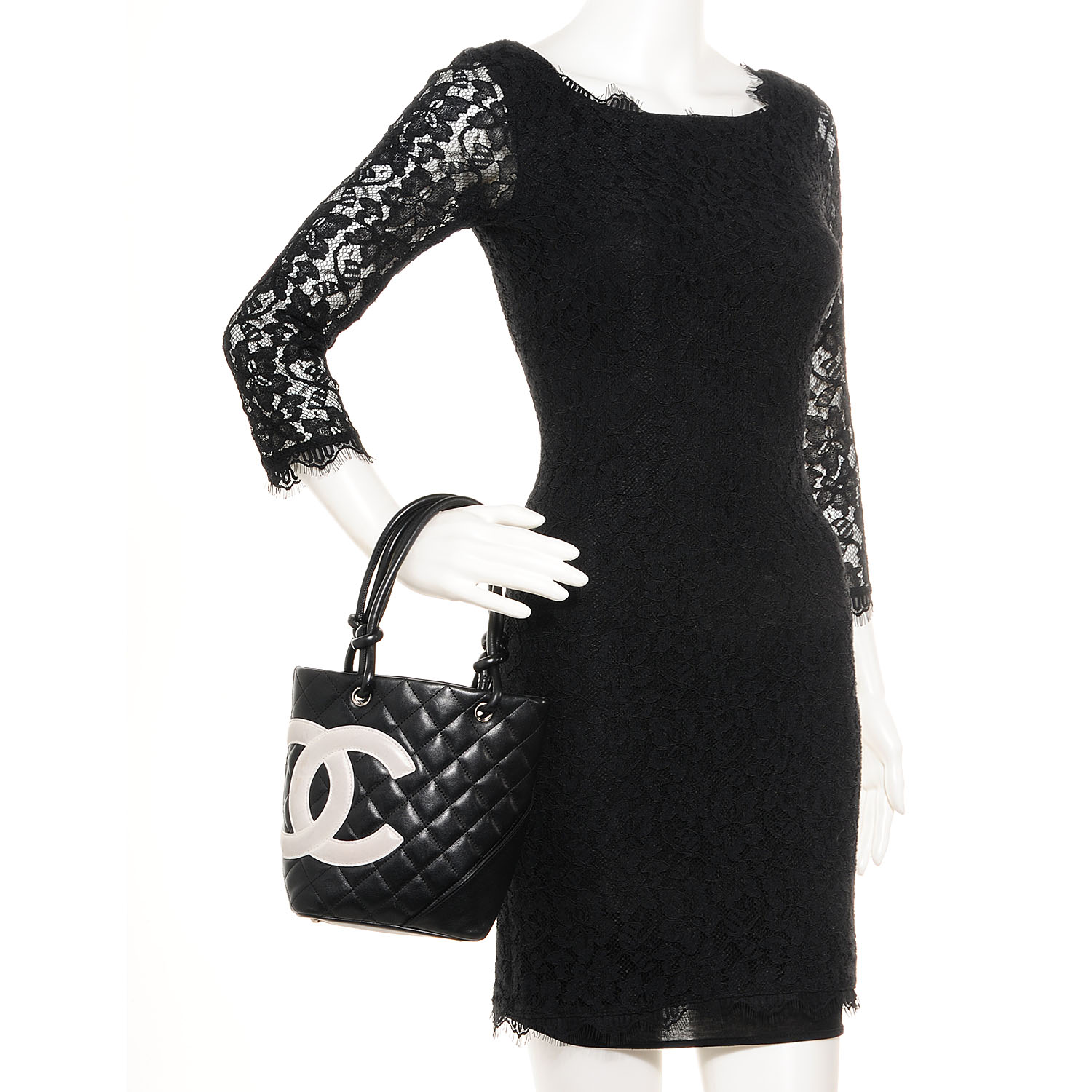 Chanel Calfskin Quilted Small Cambon Tote Black White 2 of 7