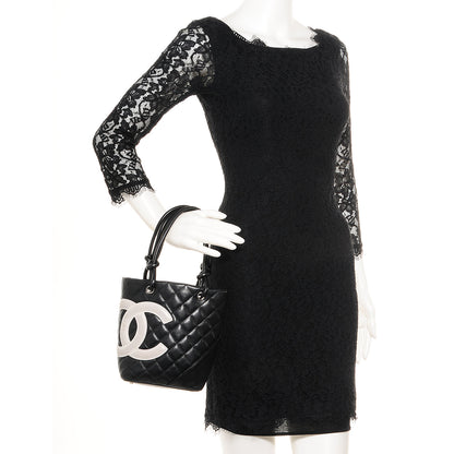 Chanel Calfskin Quilted Small Cambon Tote Black White 2 of 7