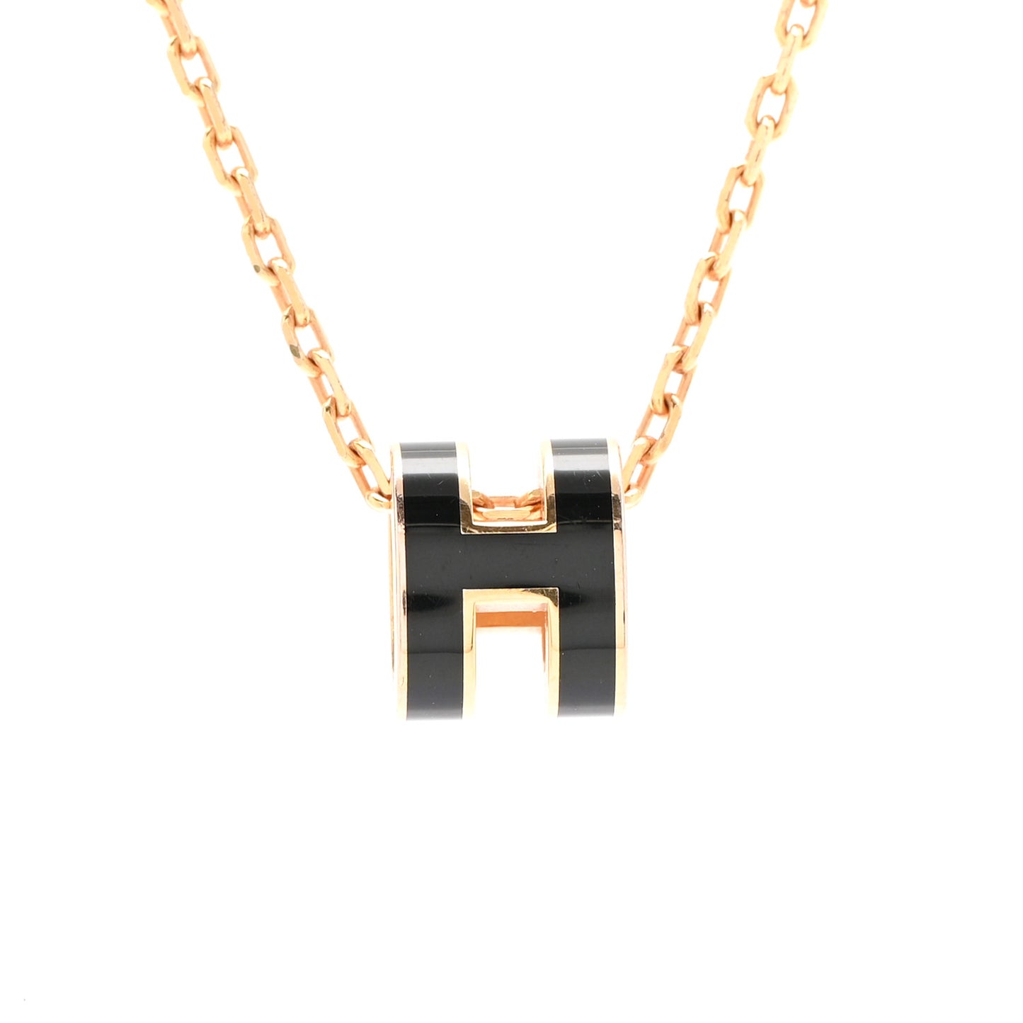 Lacquered Rose Gold Mini Pop H Pendant Necklace Black