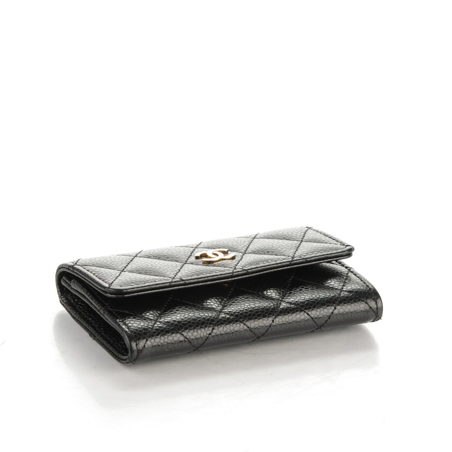 Caviar Quilted Flap Card Holder Black
