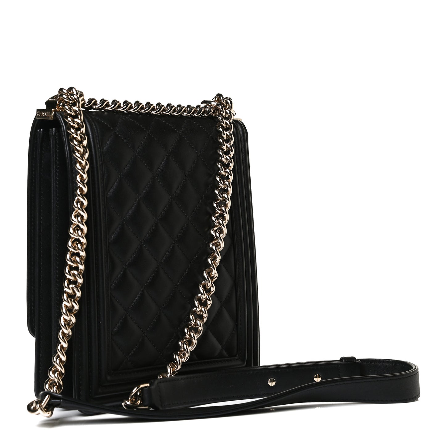 Calfskin Quilted North South Boy Flap Black