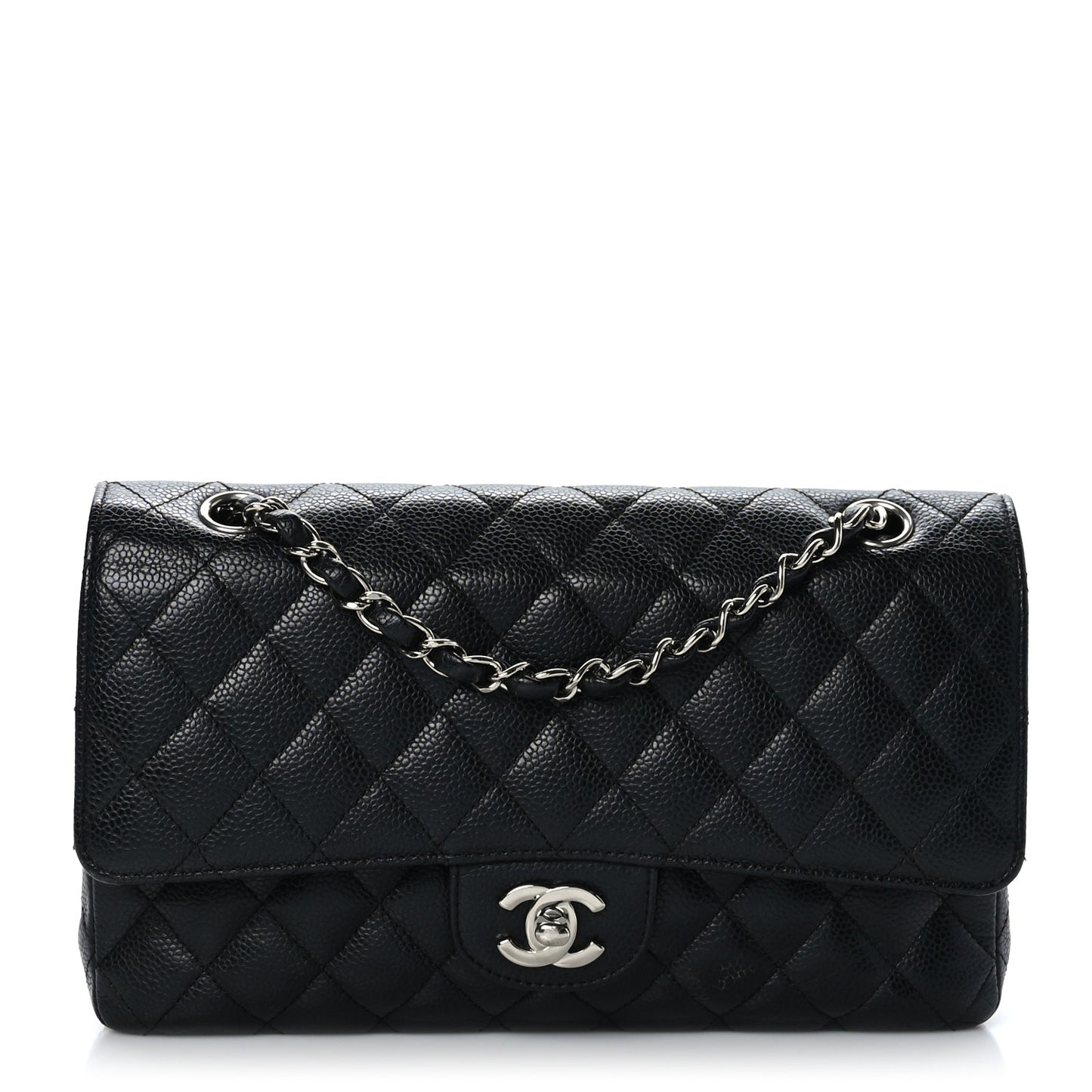 Caviar Quilted Medium Double Flap Black