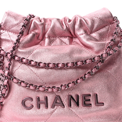 Chanel Metallic Lambskin Lacquered Monochrome Quilted Mini Chanel 22 Pink 7 of 9