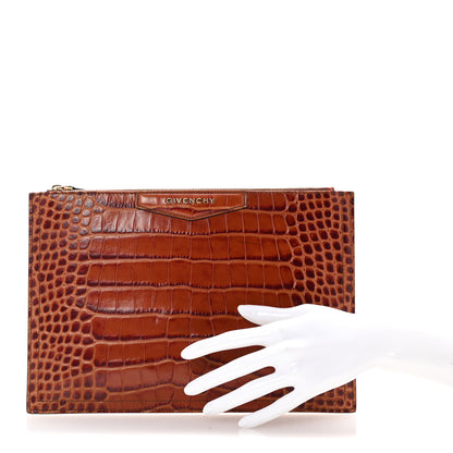 Givenchy Calfskin Crocodile Embossed Medium Antigona Pouch Cognac 2 of 7