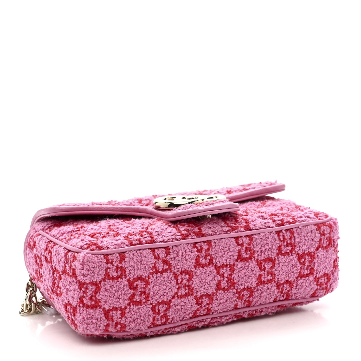 Gucci Tweed GG Monogram Mini GG Marmont Shoulder Bag Pink Red 4 of 11