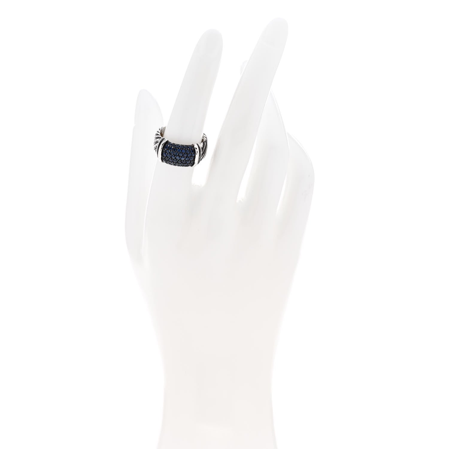 David Yurman Sterling Silver Blue Sapphire 10mm Wide Cable Candy Metro Ring 54 7 2 of 4