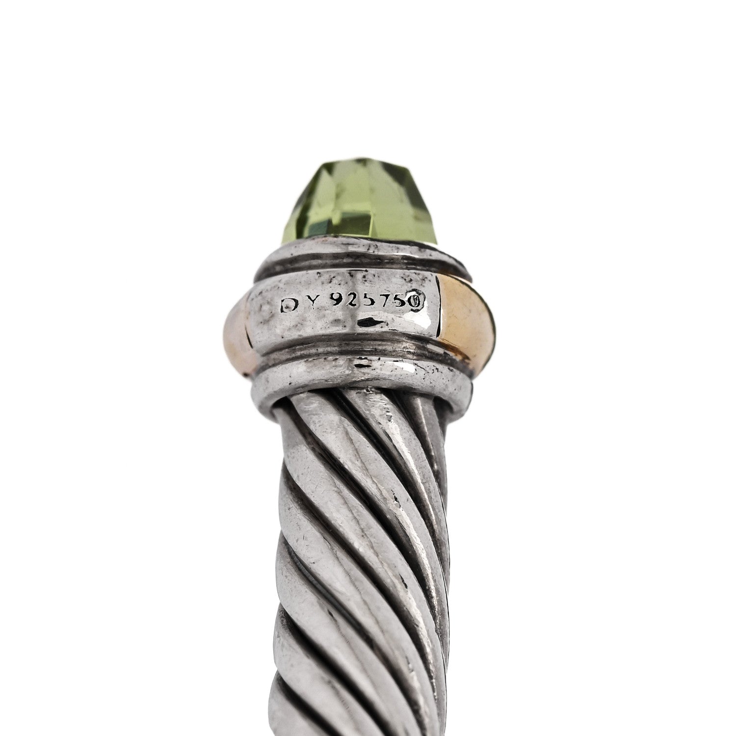David Yurman Sterling Silver 18K Yellow Gold Peridot 4mm Cable Classics Bracelet 3 of 3