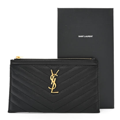Saint Laurent Grain De Poudre Chevron Monogram Bill Pouch Black 8 of 8