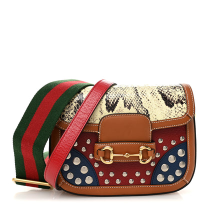Gucci Snakeskin Studded Web Mini Horsebit 1955 Shoulder Bag Multicolor 1 of 11