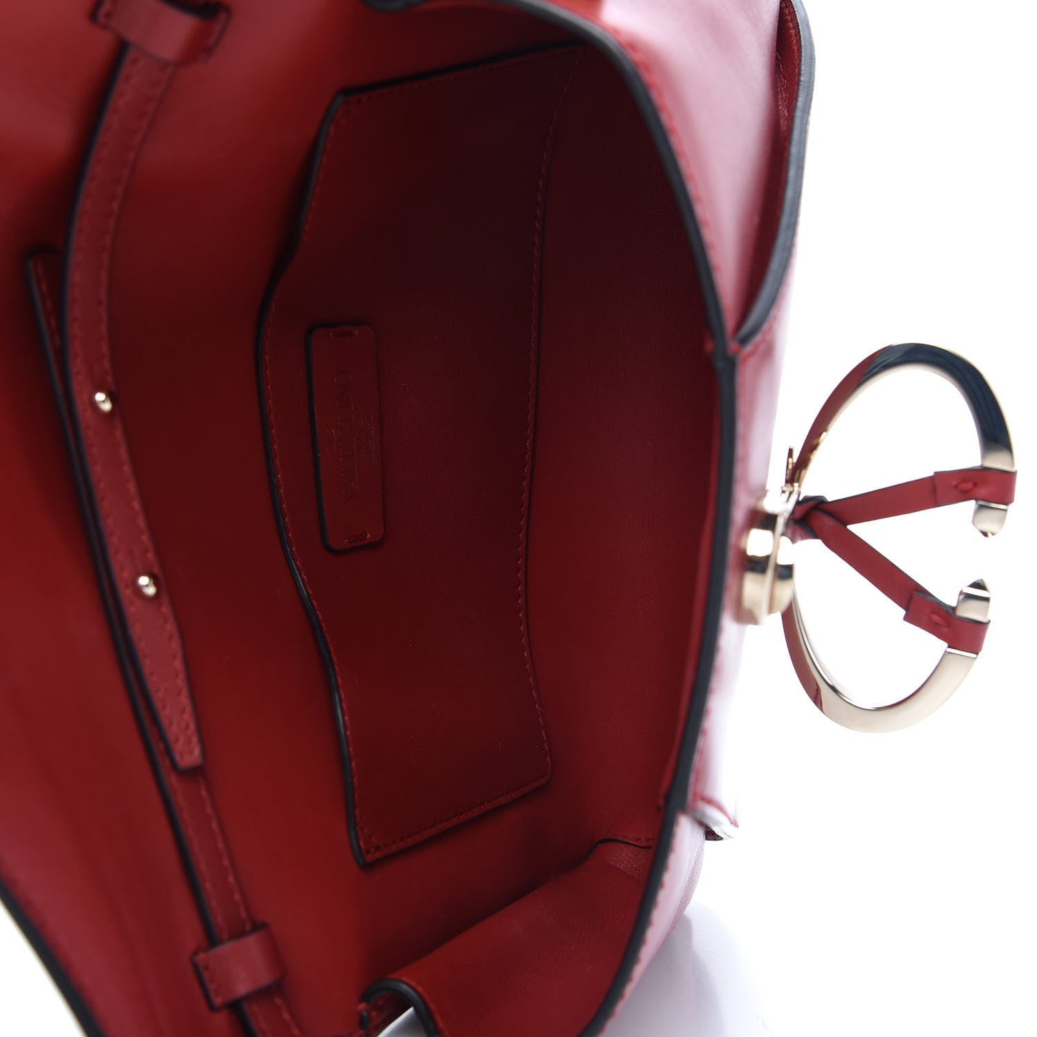 Valentino Garavani Calfskin V Rivet Chain Clutch Red 5 of 11