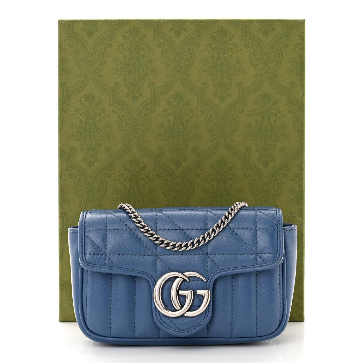 Gucci Calfskin Matelasse Aria Super Mini GG Marmont Shoulder Bag Clear Blue 10 of 10