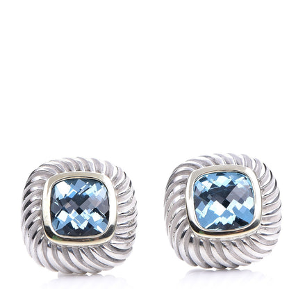 David Yurman Sterling Silver 14K Yellow Gold Blue Topaz 13mm Albion Earrings 1 of 4