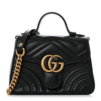 Gucci Calfskin Matelasse Mini GG Marmont Top Handle Shoulder Bag Black 1 of 10