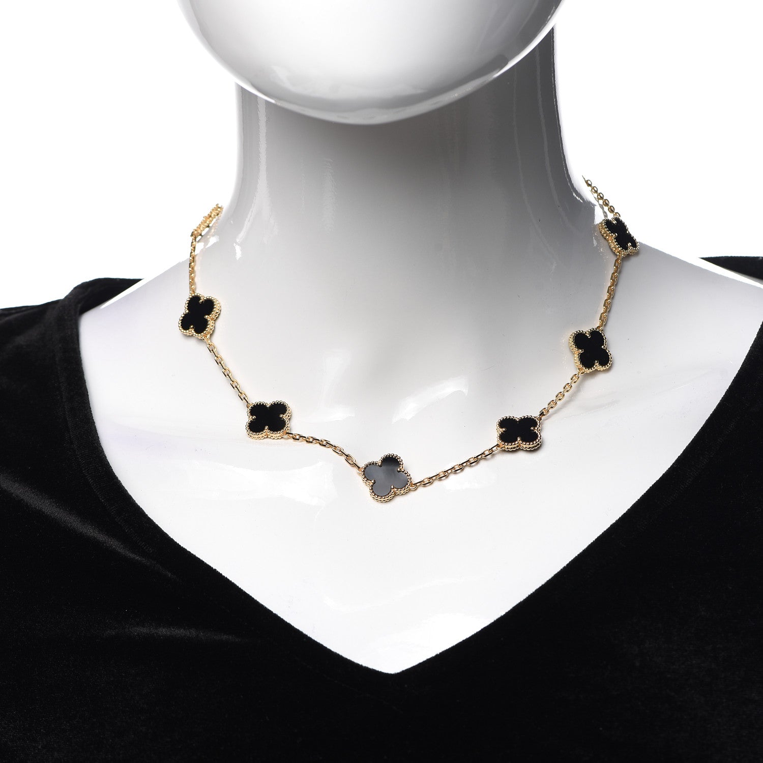 Van Cleef & Arpels 18K Yellow Gold Black Onyx 10 Motifs Vintage Alhambra Necklace 2 of 6