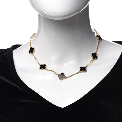 Van Cleef & Arpels 18K Yellow Gold Black Onyx 10 Motifs Vintage Alhambra Necklace 2 of 6
