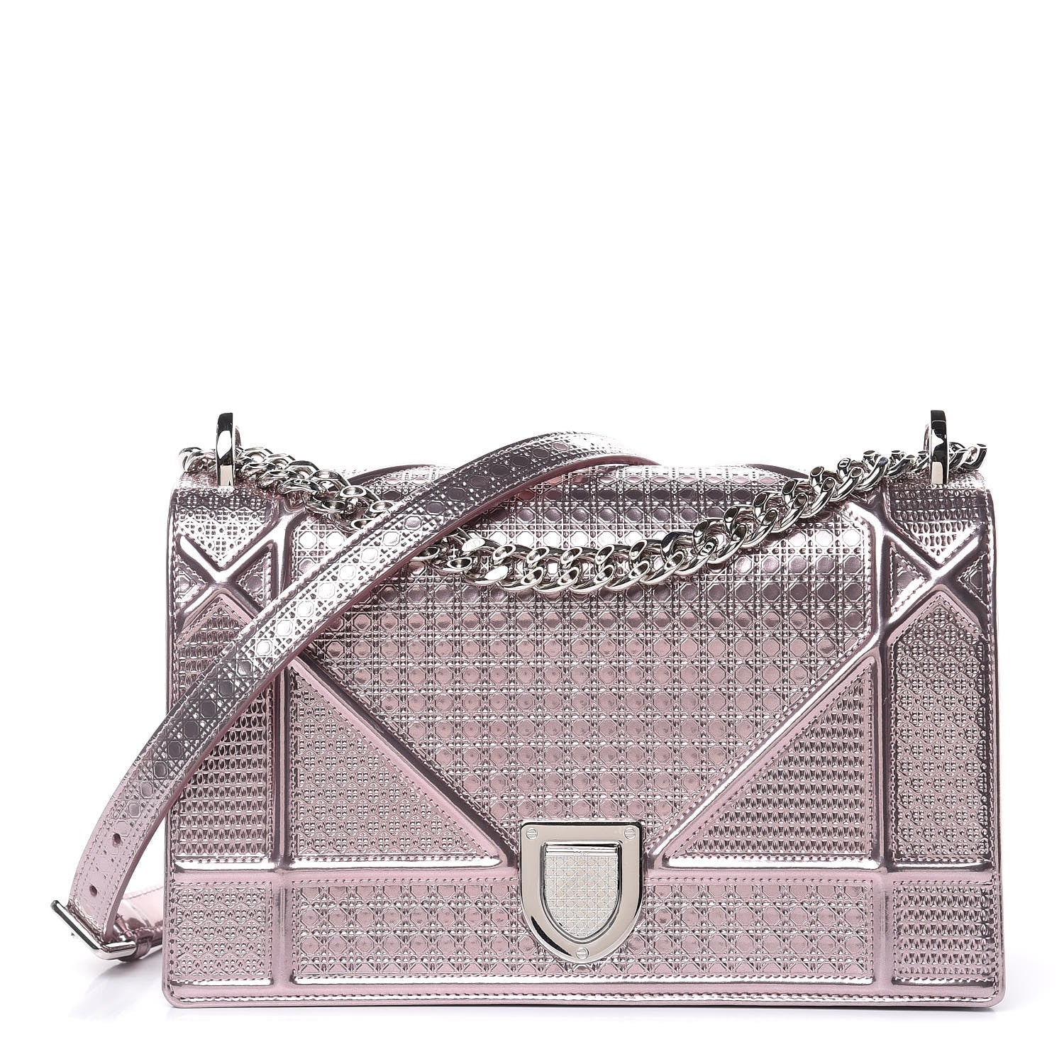 Christian Dior Metallic Patent Micro-Cannage Medium Diorama Flap Bag Pink 1 of 9