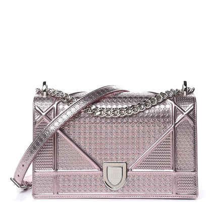 Christian Dior Metallic Patent Micro-Cannage Medium Diorama Flap Bag Pink 1 of 9
