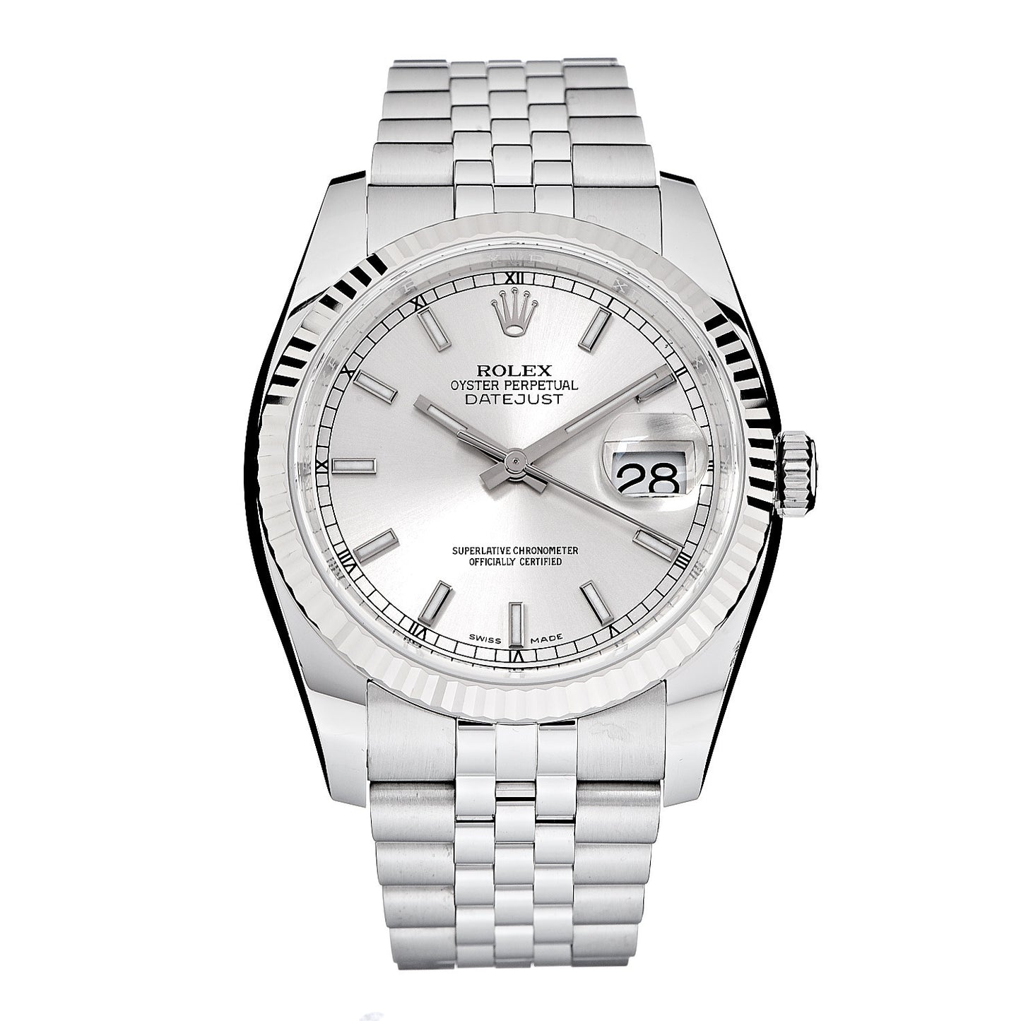 Stainless Steel 18K White Gold 36mm Oyster Perpetual Datejust Watch Silver 116234