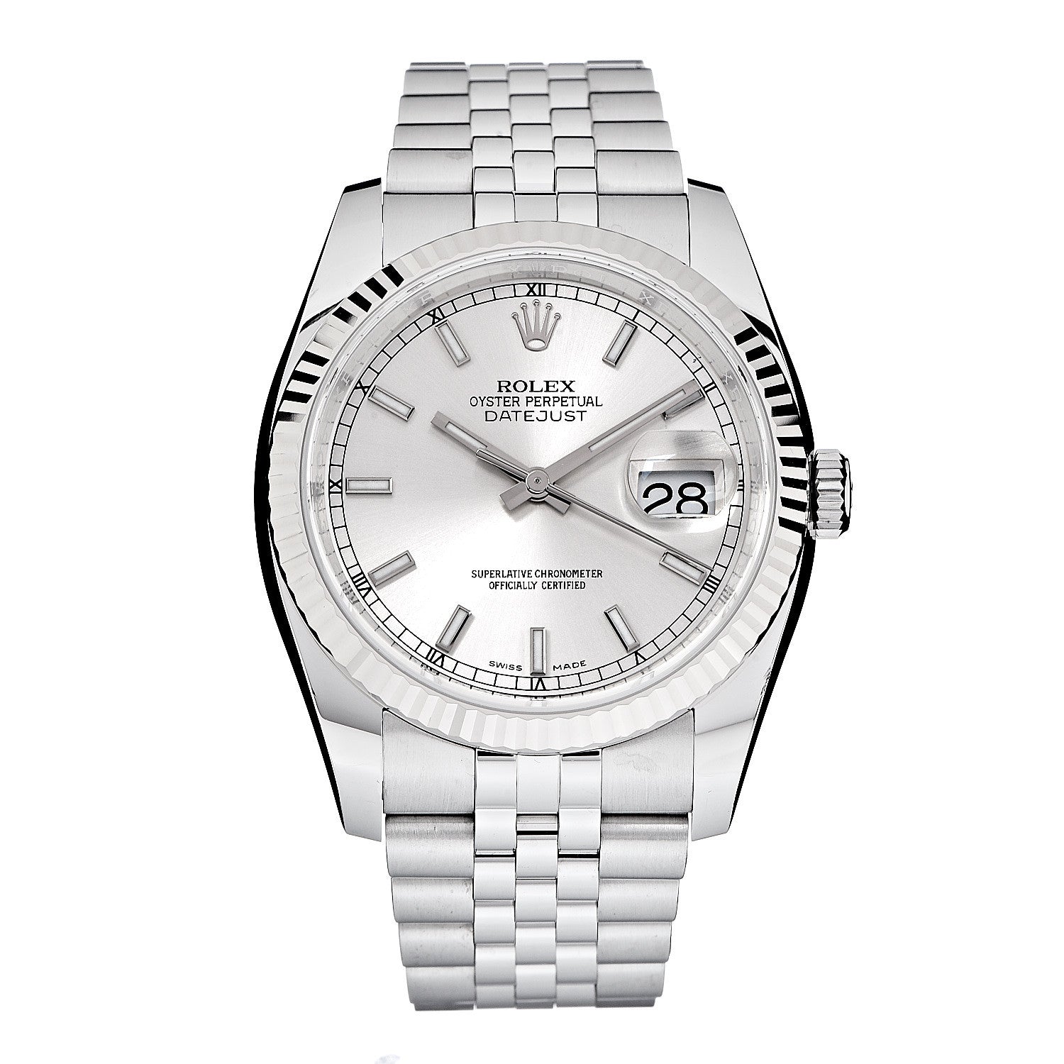 Rolex Stainless Steel 18K White Gold 36mm Oyster Perpetual Datejust Watch Silver 116234 1 of 8