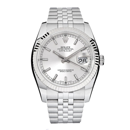 Rolex Stainless Steel 18K White Gold 36mm Oyster Perpetual Datejust Watch Silver 116234 1 of 8