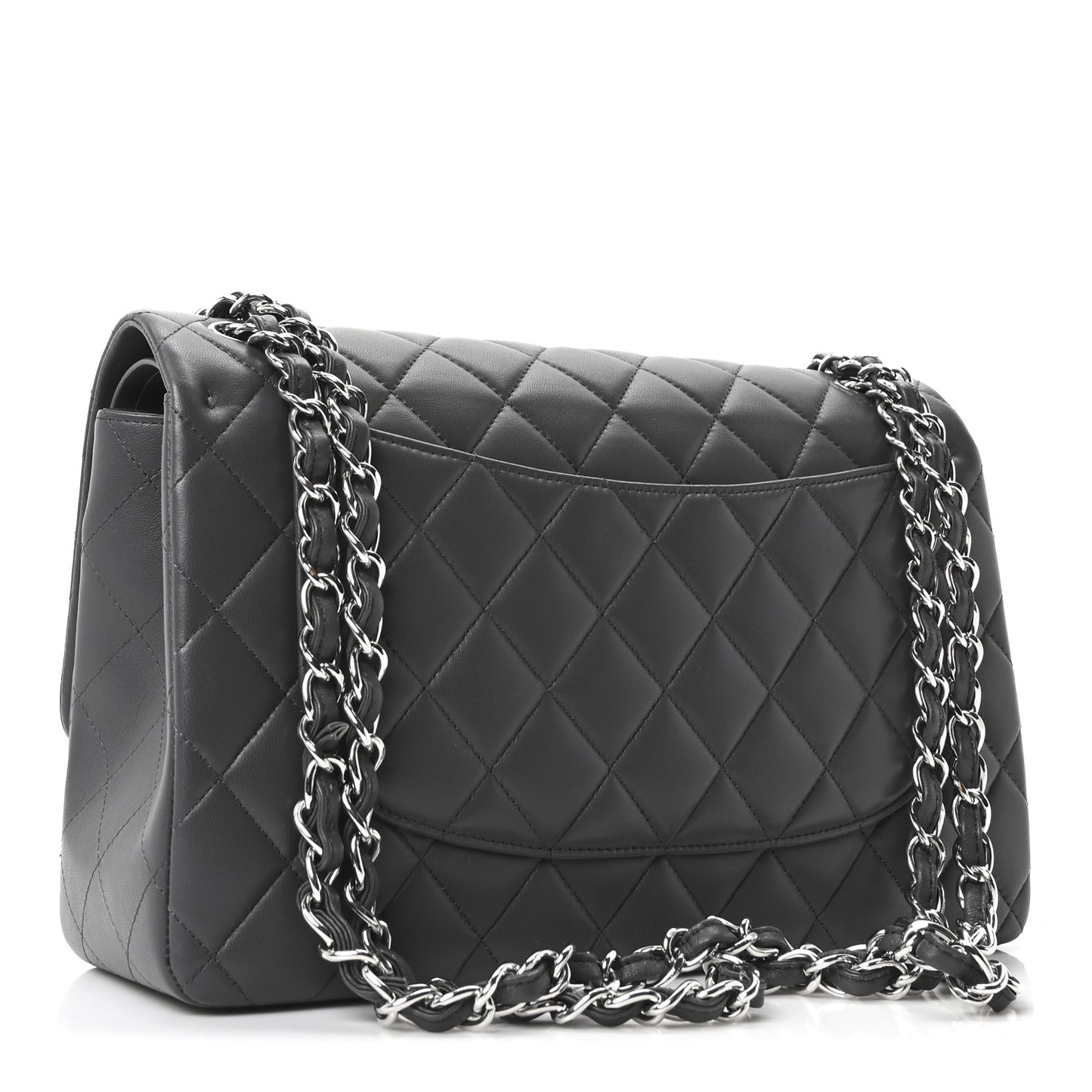 Lambskin Quilted Jumbo Double Flap Dark Grey