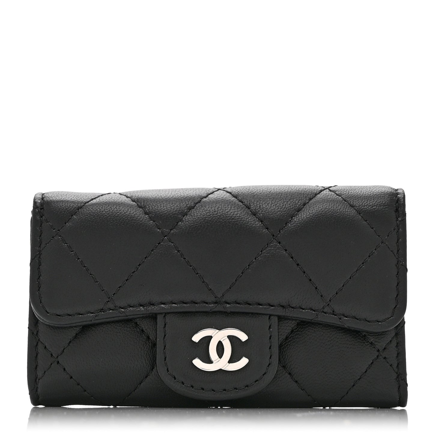 Lambskin Quilted 6 Key Holder Black