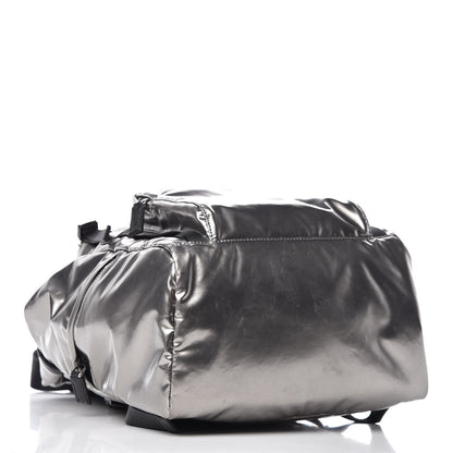 Prada Metallic Tessuto Nylon Saffiano Double Buckle Backpack Silver 4 of 7