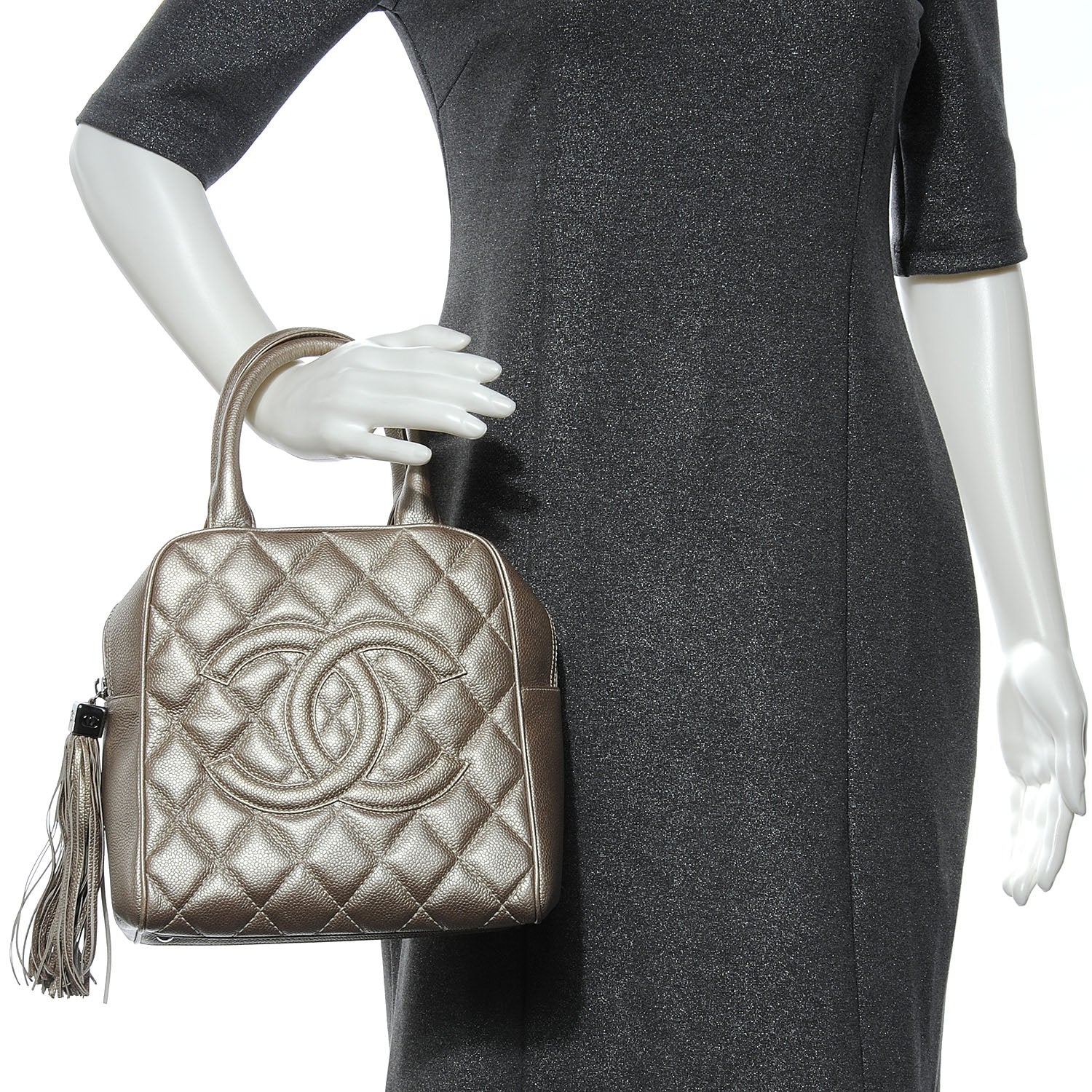 Chanel Caviar Quilted Small Tote w Tassel Silver 2 of 7