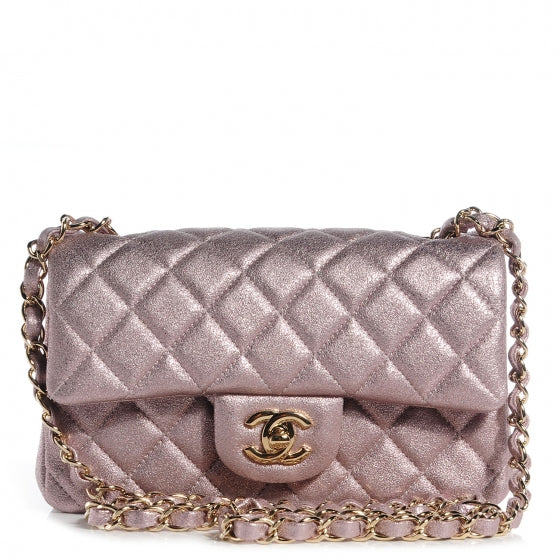 Metallic Goatskin Quilted Mini Flap Pink