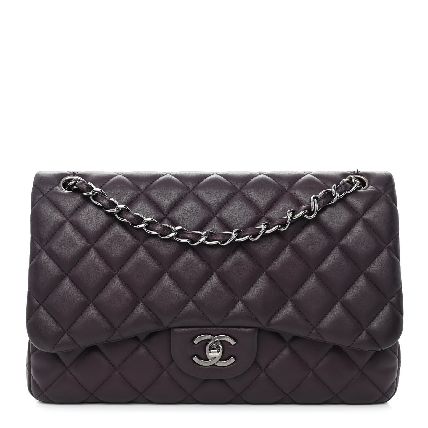 Lambskin Quilted Jumbo Double Flap Purple
