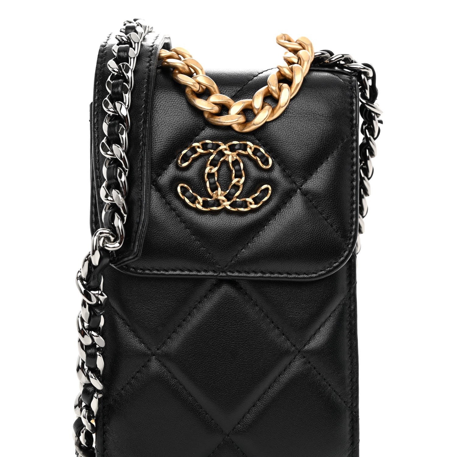 Chanel Lambskin Quilted Chanel 19 Phone Holder With Chain Black 8 of 10