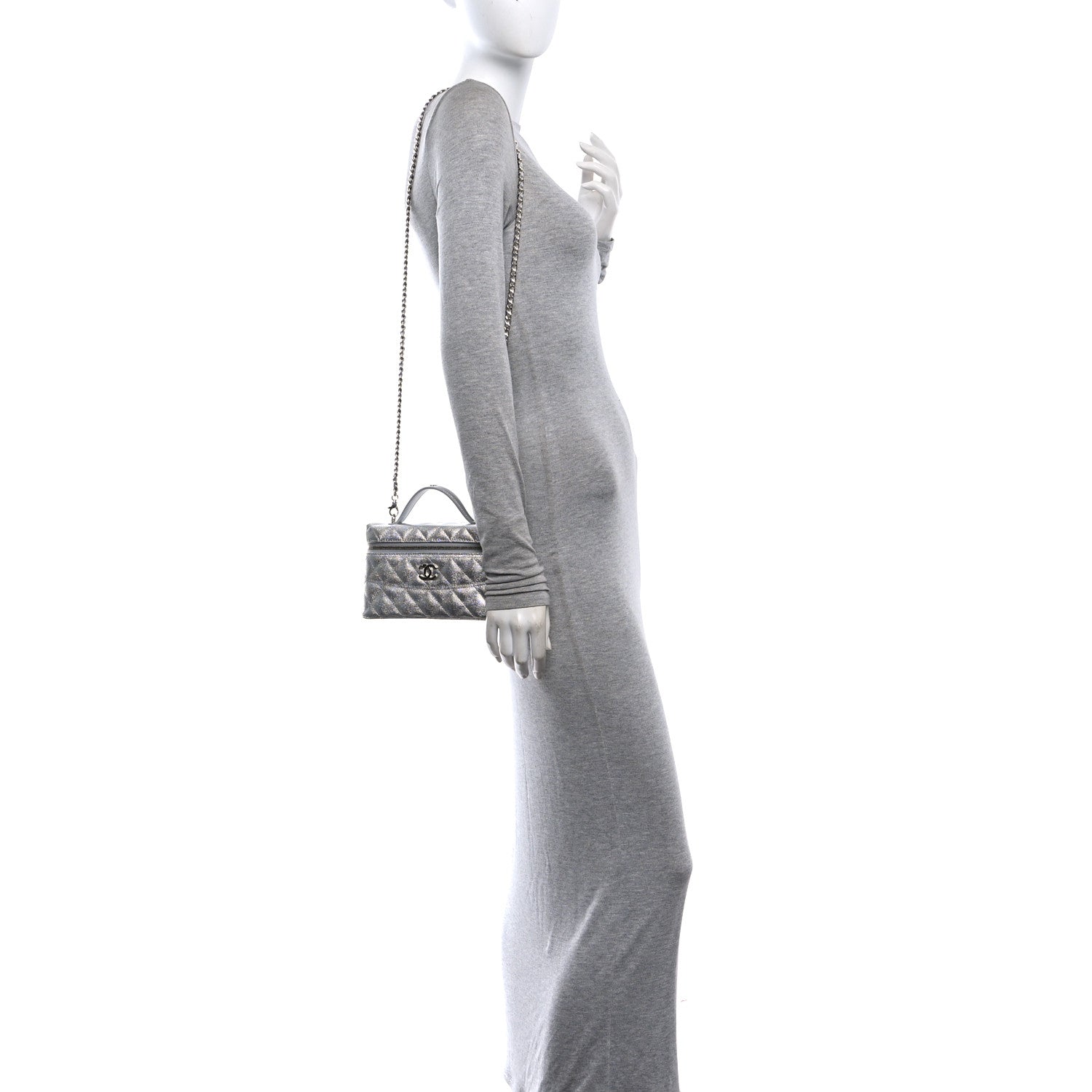 Chanel Metallic Caviar Quilted Trendy Handle Slim Vanity Silver 2 of 11