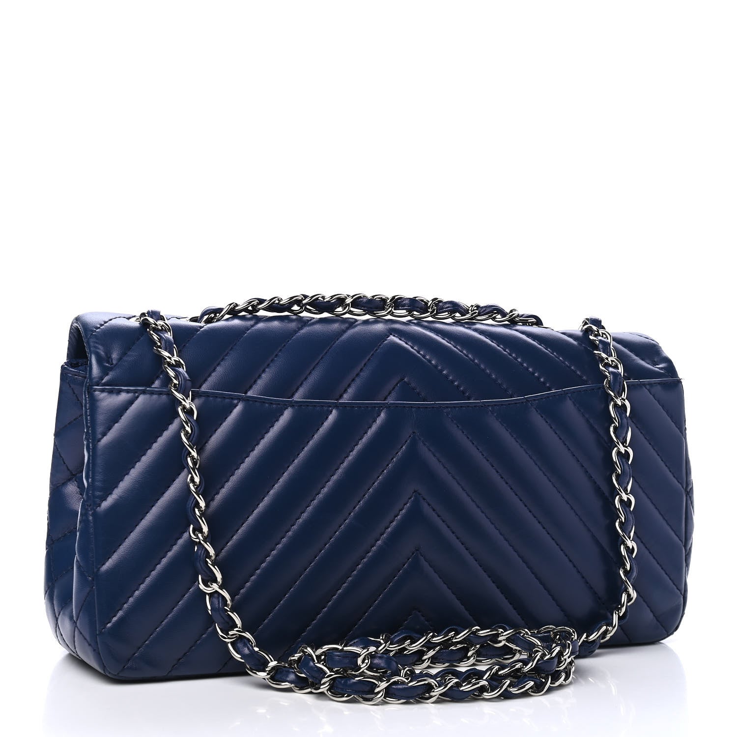 Chanel Lambskin Chevron Quilted Large Surpique Flap Blue 2 of 5