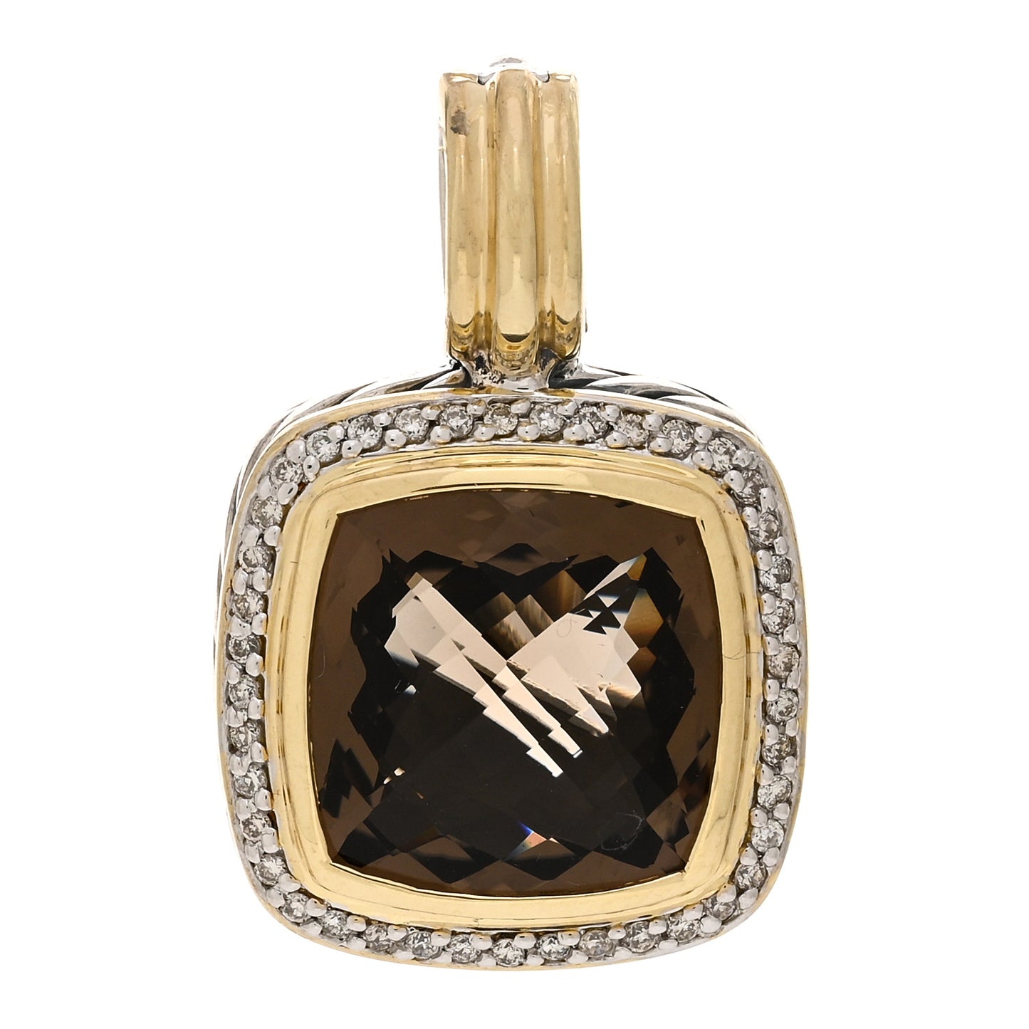 Sterling Silver 18K Yellow Gold Diamond Smoky Quartz 14mm Albion Enhancer Pendant