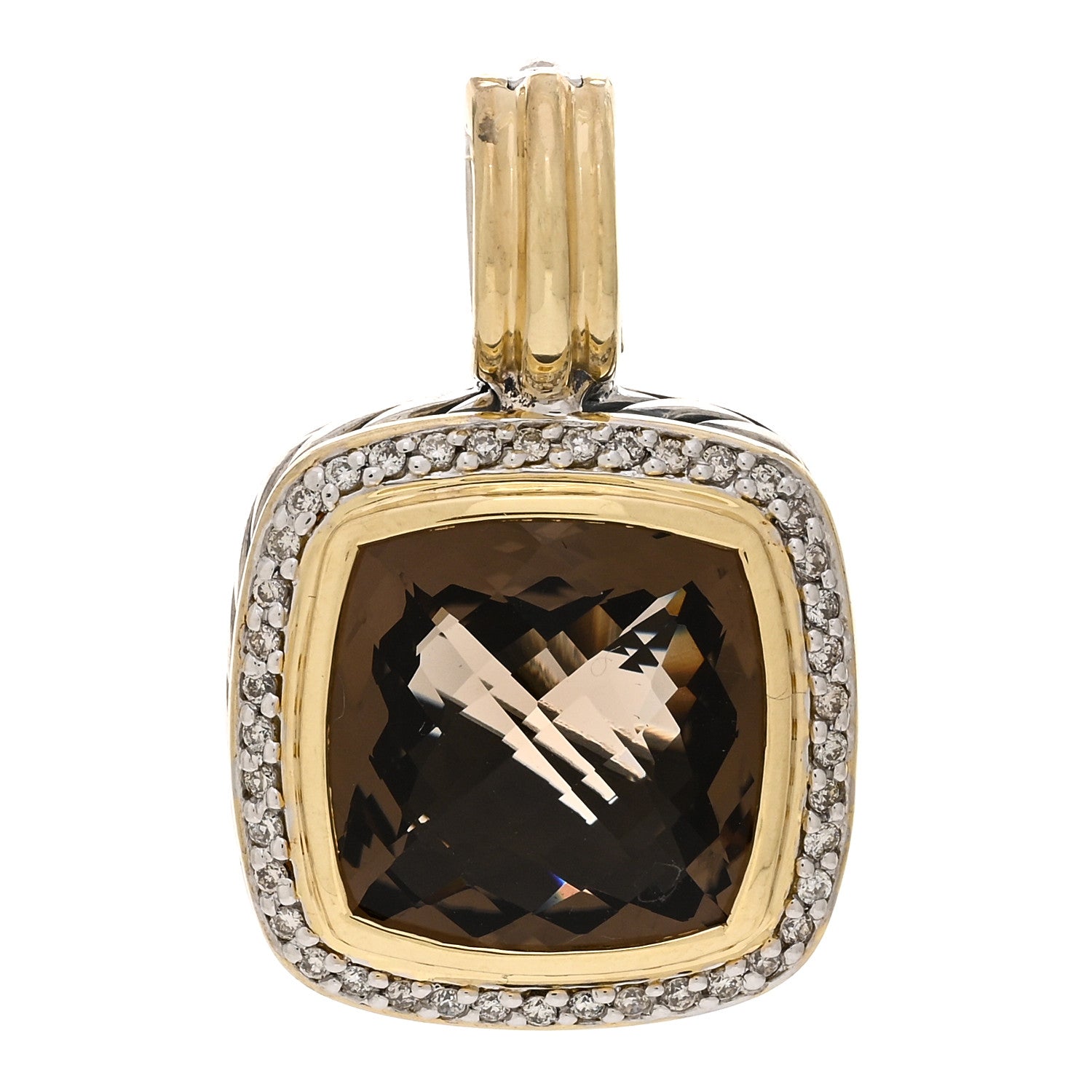 David Yurman Sterling Silver 18K Yellow Gold Diamond Smoky Quartz 14mm Albion Enhancer Pendant 1 of 3