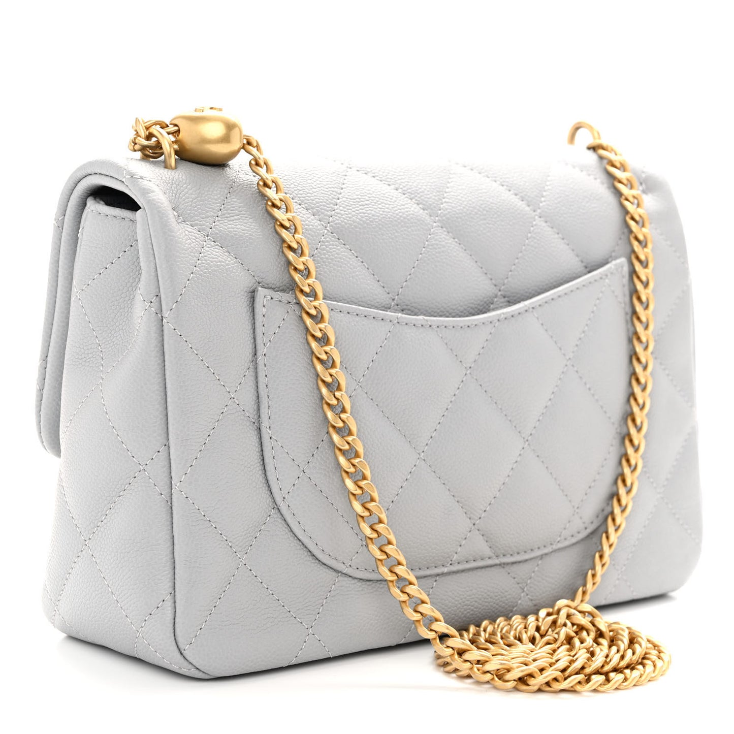 Caviar Quilted Sweetheart Flap Grey