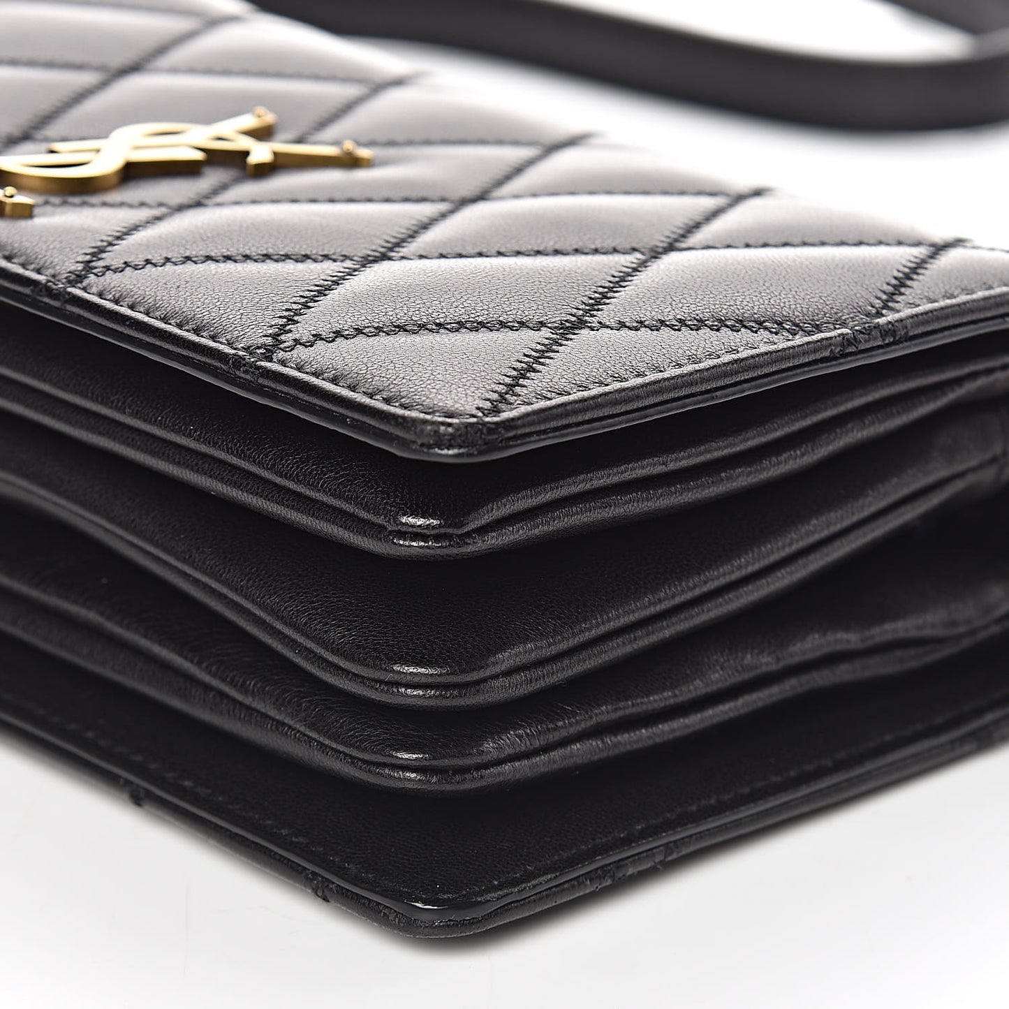 Lambskin Diamond Quilted Monogram Angie Chain Bag Black
