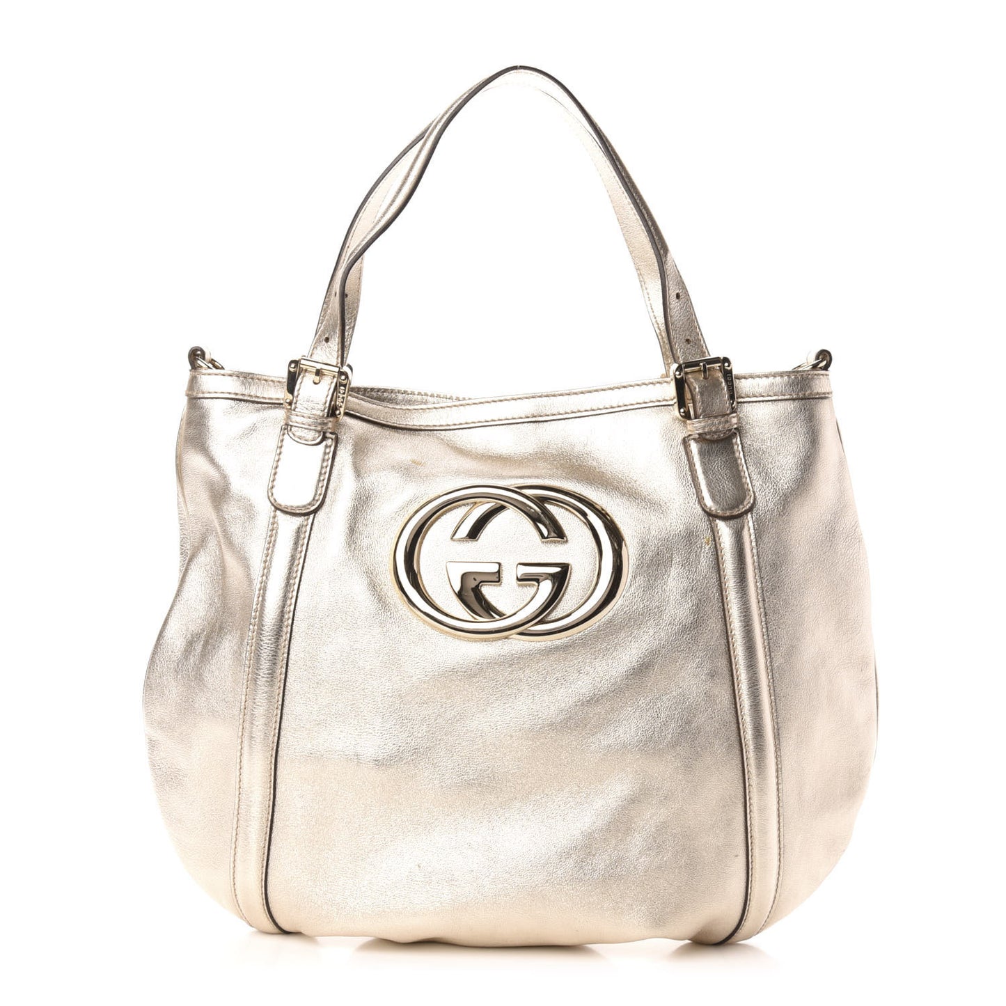 Metallic Calfskin Medium Britt Tote Platinum