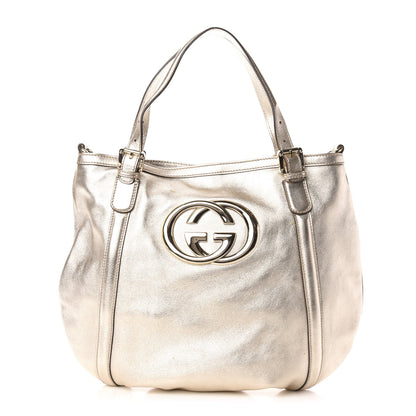 Gucci Metallic Calfskin Medium Britt Tote Platinum 1 of 14