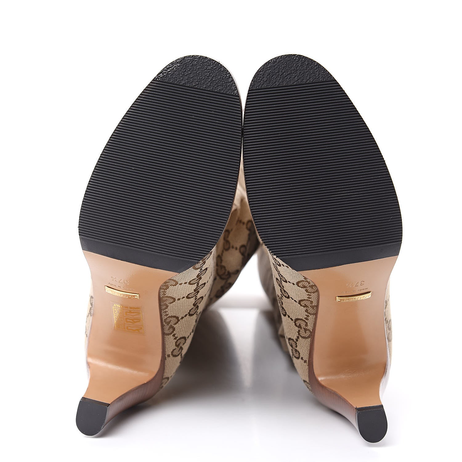 Gucci Monogram Lisa Mid Heel Boots 37.5 Beige Ebony 5 of 9