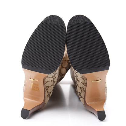 Gucci Monogram Lisa Mid Heel Boots 37.5 Beige Ebony 5 of 9