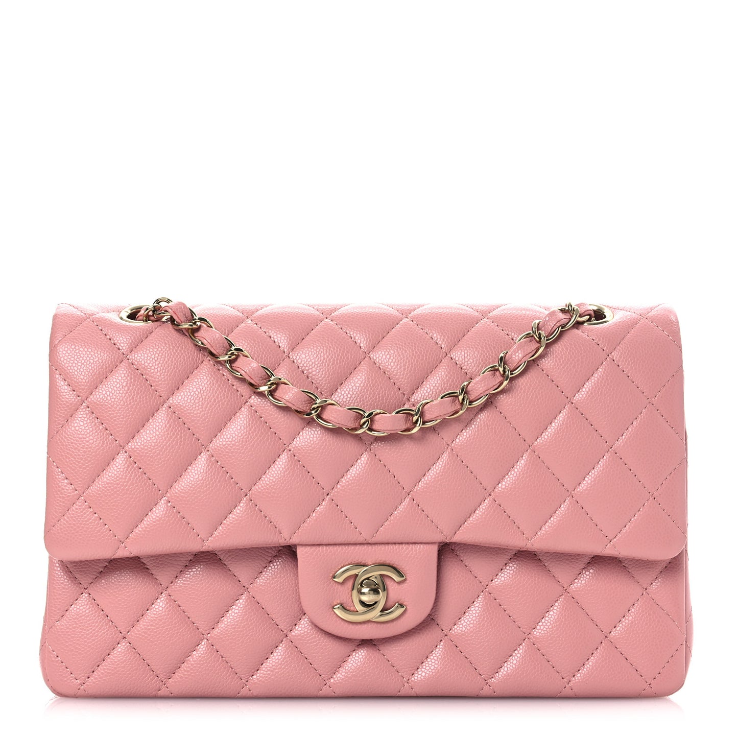 Caviar Quilted Medium Double Flap Pink
