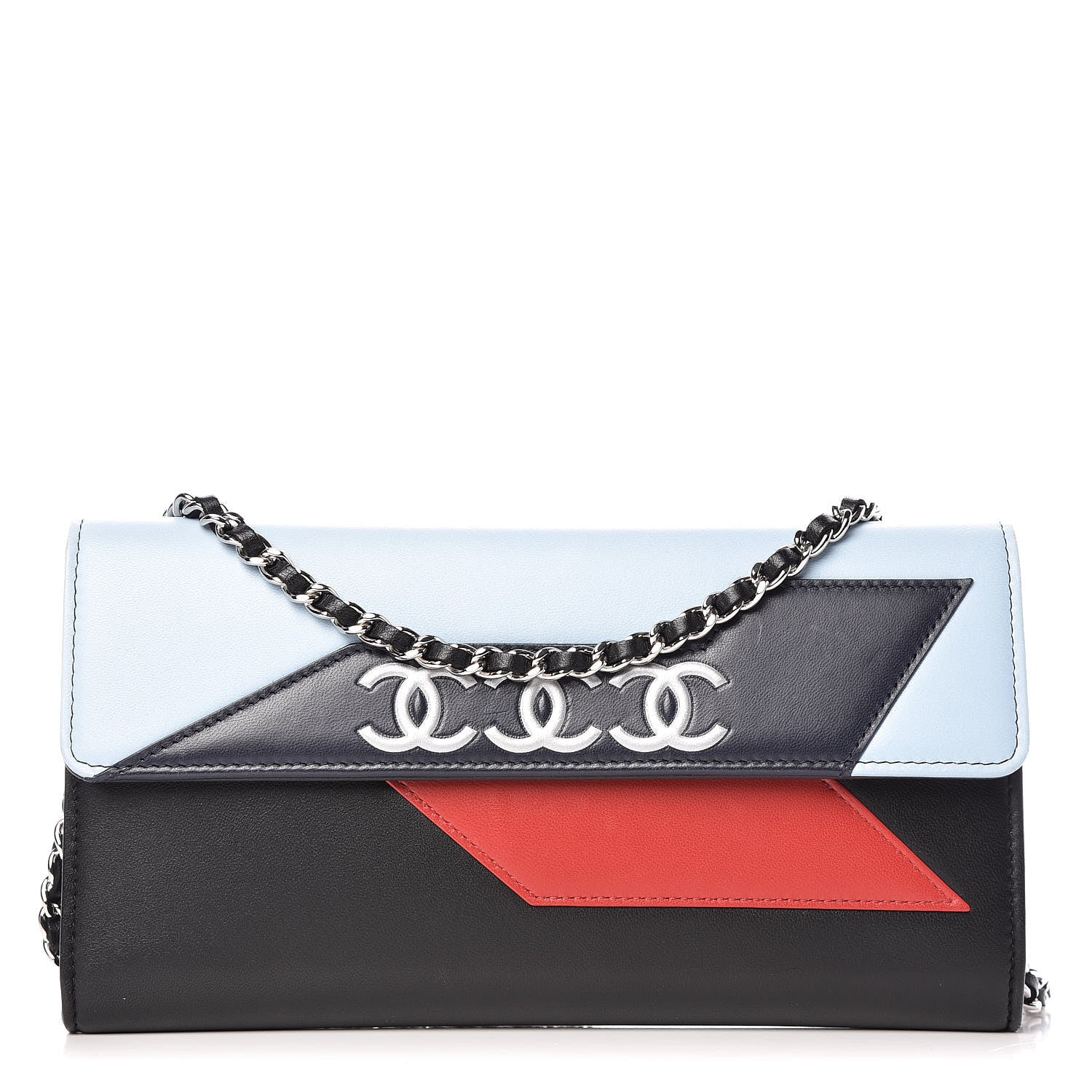 Chanel Lambskin Airlines Wallet On Chain WOC Blue Black Red 1 of 12