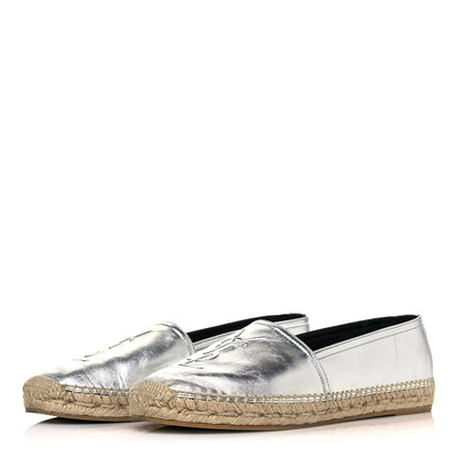 Saint Laurent Metallic Lambskin Monogram Espadrilles 40.5 Argento 3 of 8