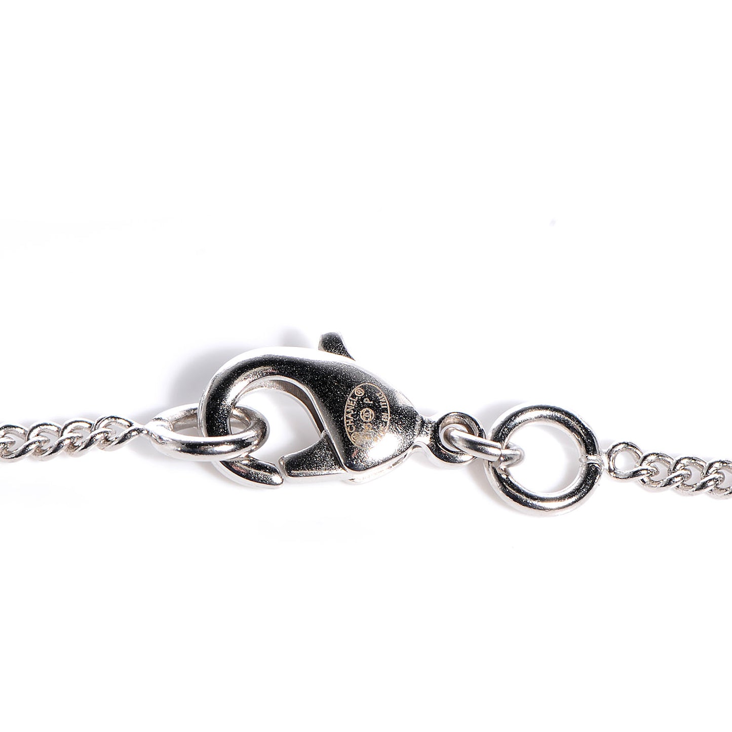 Pearl Beaded CC Necklace Silver White Blue