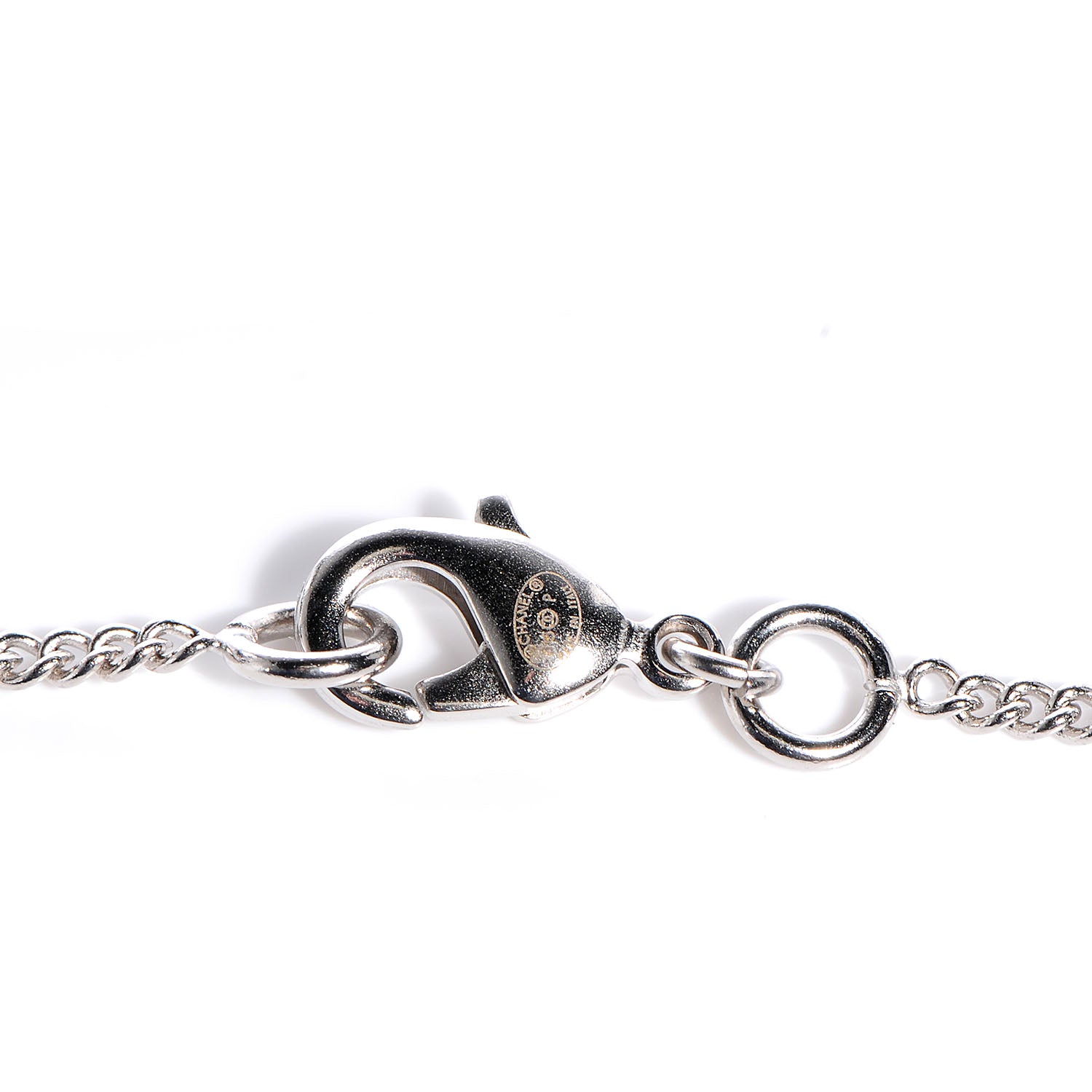 Chanel Pearl Beaded CC Necklace Silver White Blue 3 of 4