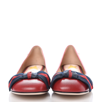 Gucci Calfskin Web Bow Ballerina Flats 37 Red 2 of 9